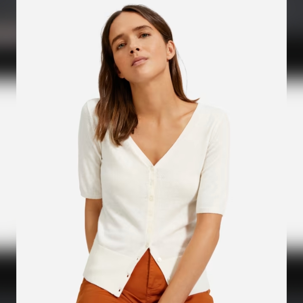 EVERLANE Cotton–Merino Short-Sleeve Cardigan